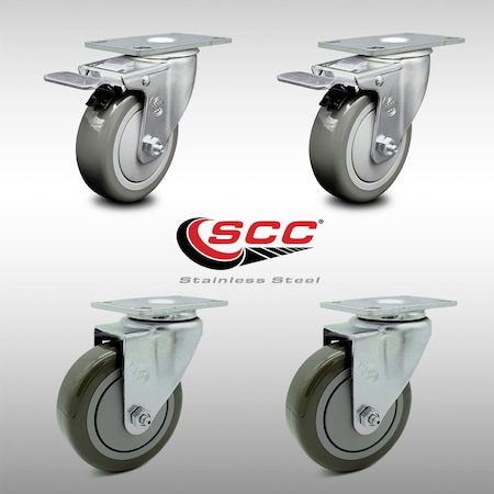 Service Caster 4 Inch SS Gray Polyurethane Top Plate Caster Total Lock Brakes SCC, 2PK SCC-SSTTL20S414-PPUB-2-S-2